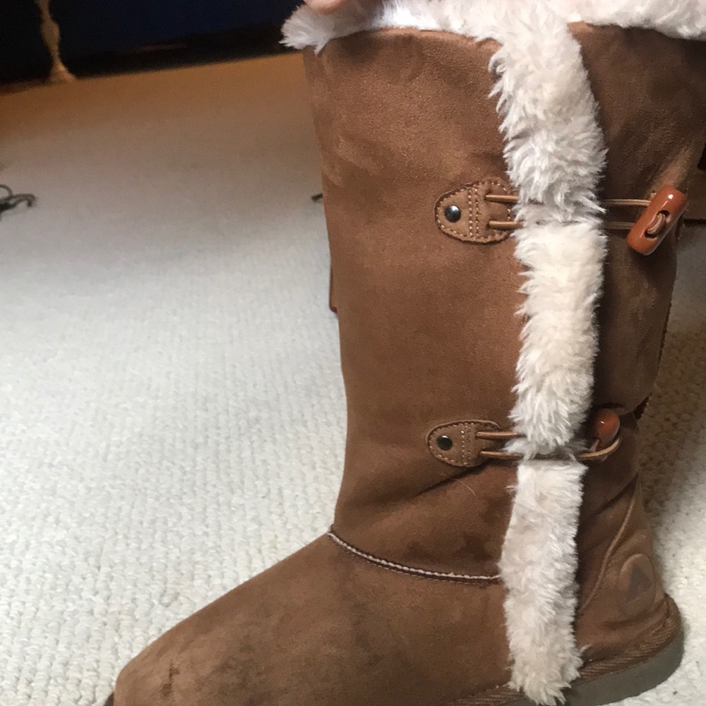 Brown, fuzzy, tall boots